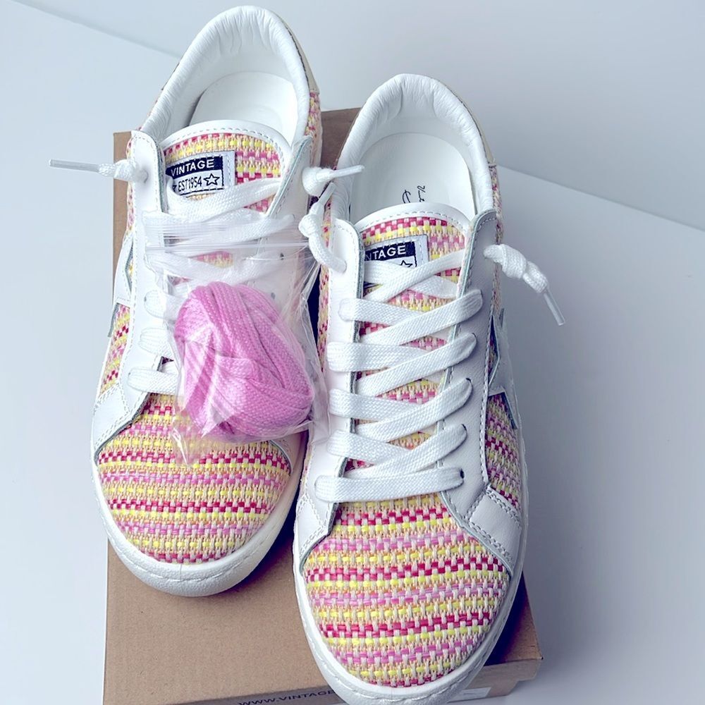 Vintage Havana Carla Tweed Sneakers | Light Pink Multi | Size 8 | NWT